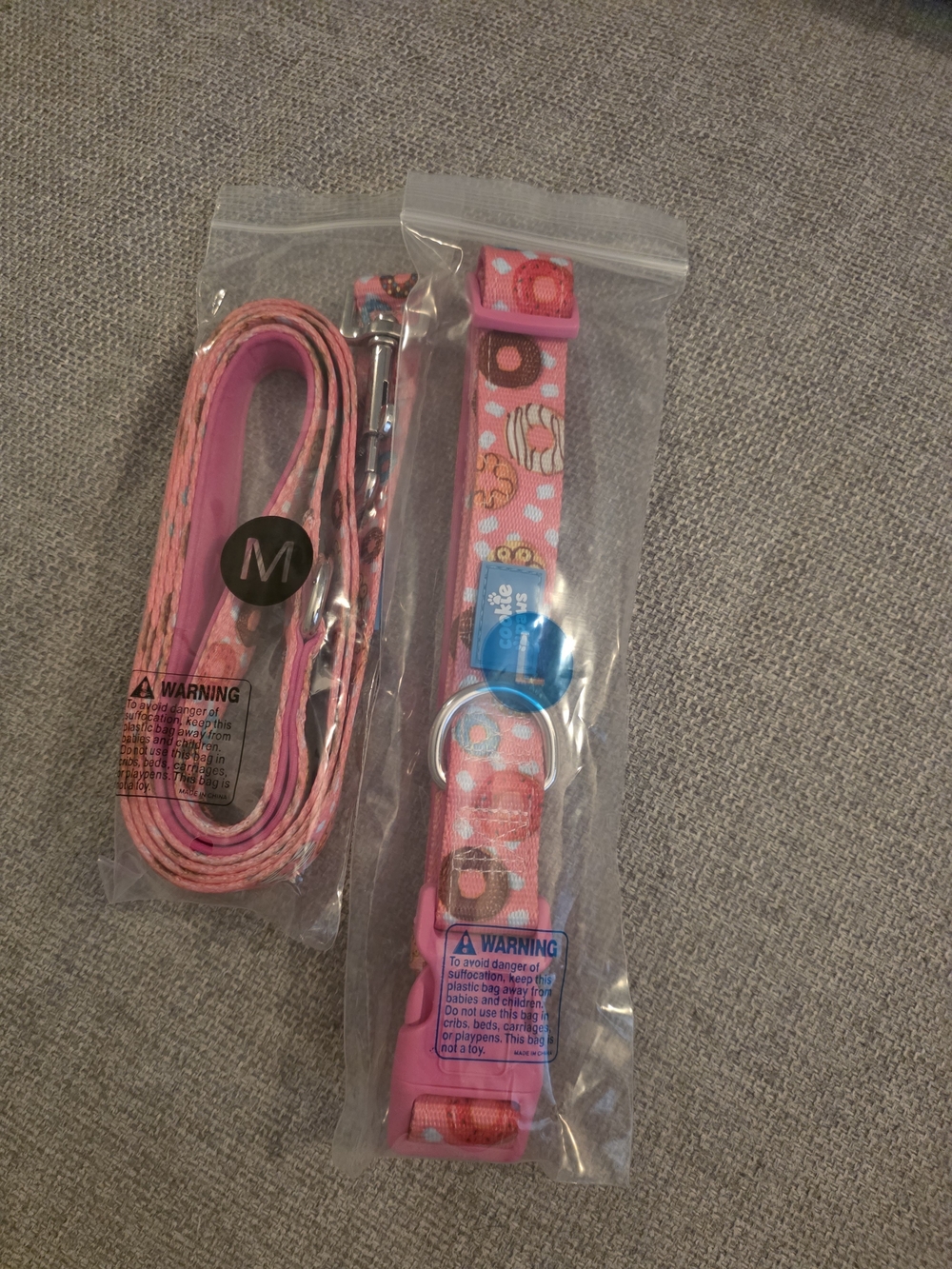 Donut-Print Pink Dog Collar and Leash Set - Adjustable, Durable